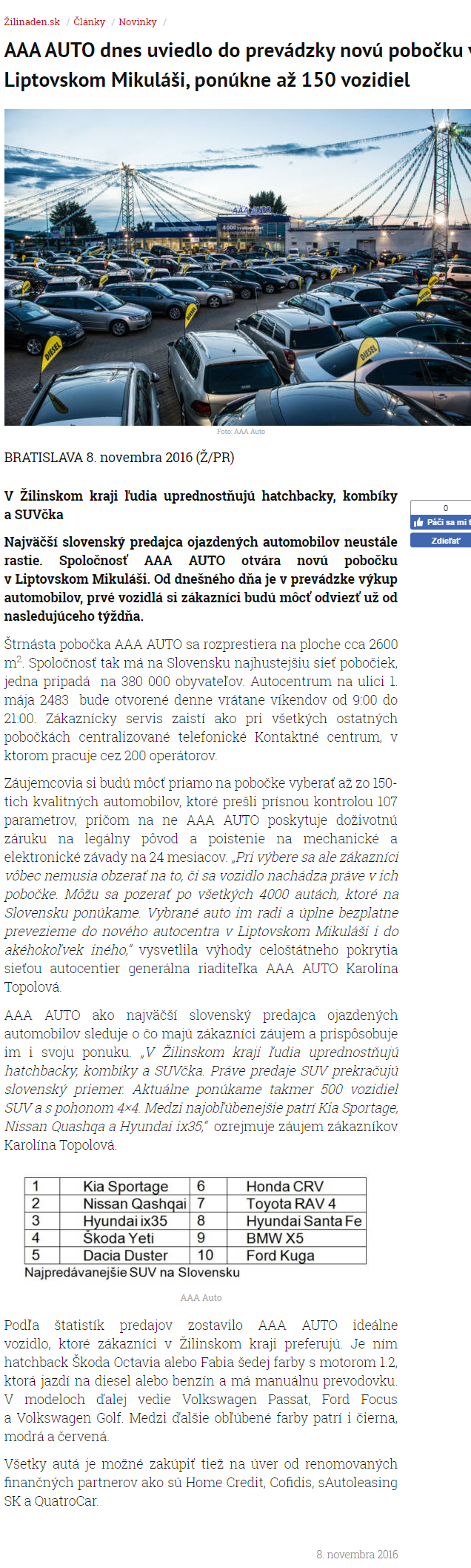 20161108 - AAA AUTO dnes uviedlo do prevádzky no_zilinaden.sk