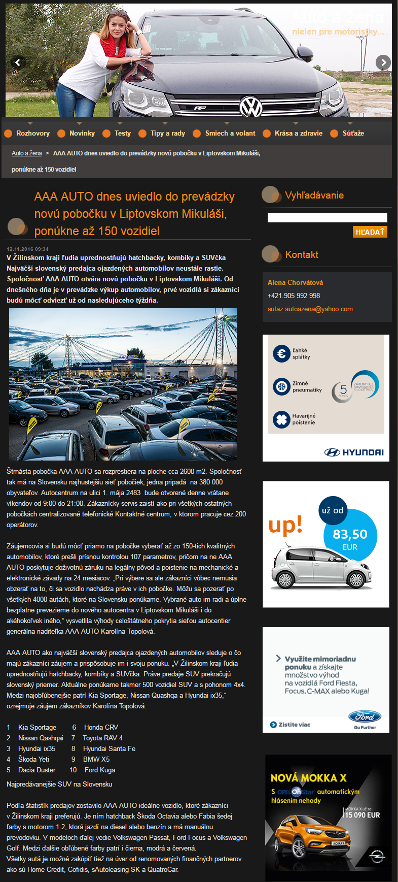 20161112 - AAA AUTO dnes uviedlo do prevádzky no_www.autoazena.s