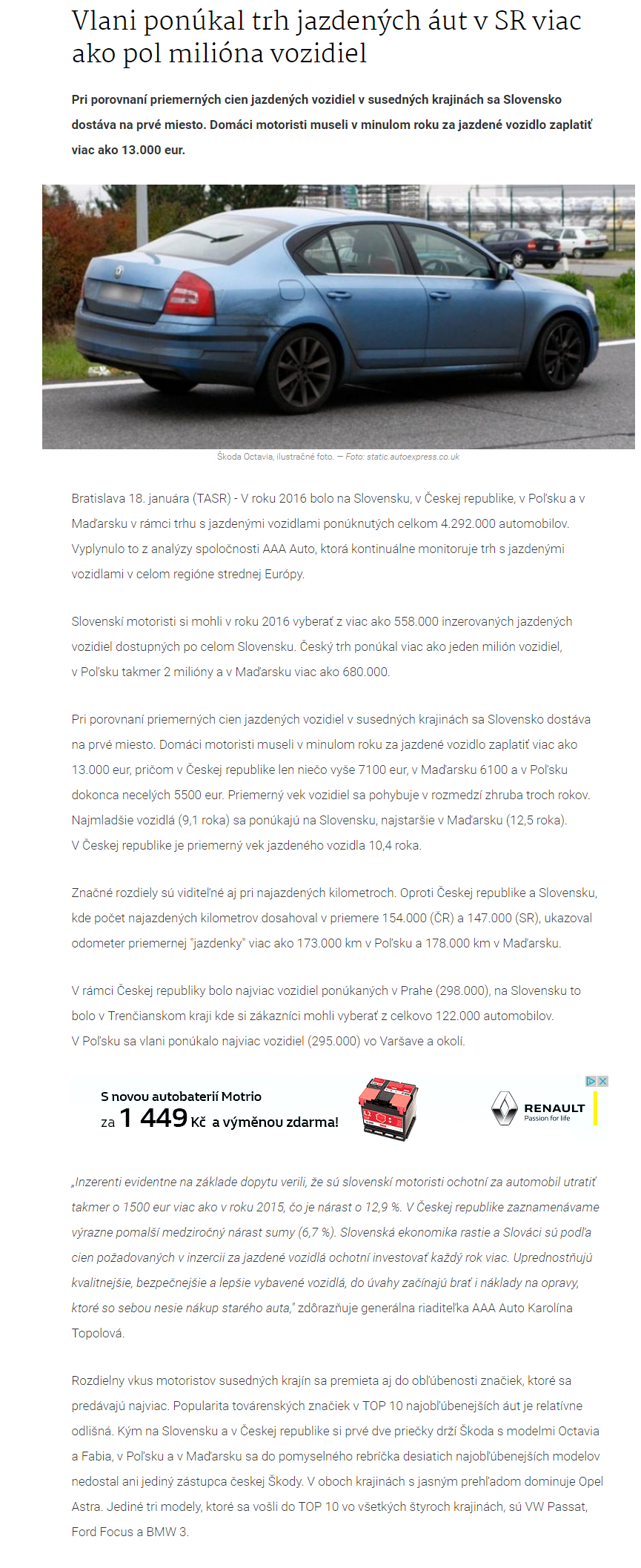 Vlani ponúkal trh jazdených áut v SR _ .dobrenoviny 20170118