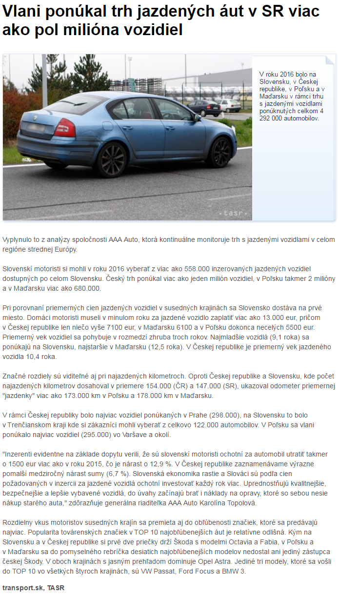 Vlani ponúkal trh jazdených áut v SR _ .transport.sk 20170119